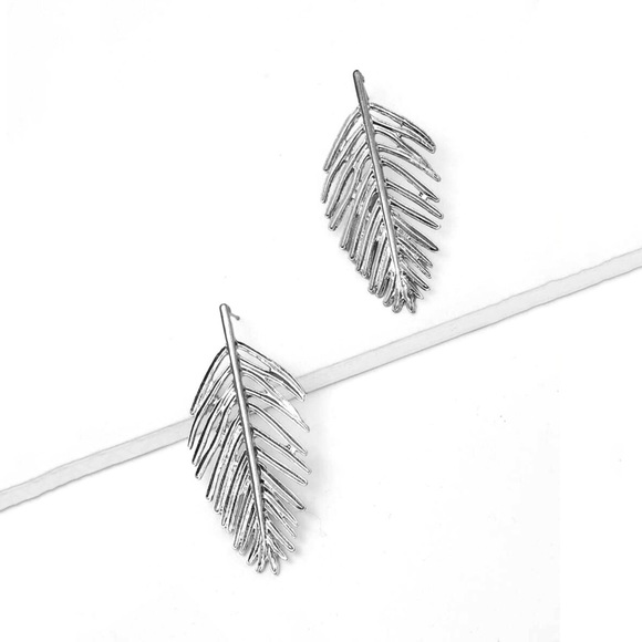Silver Feather Stud Earrings - Picture 5 of 7